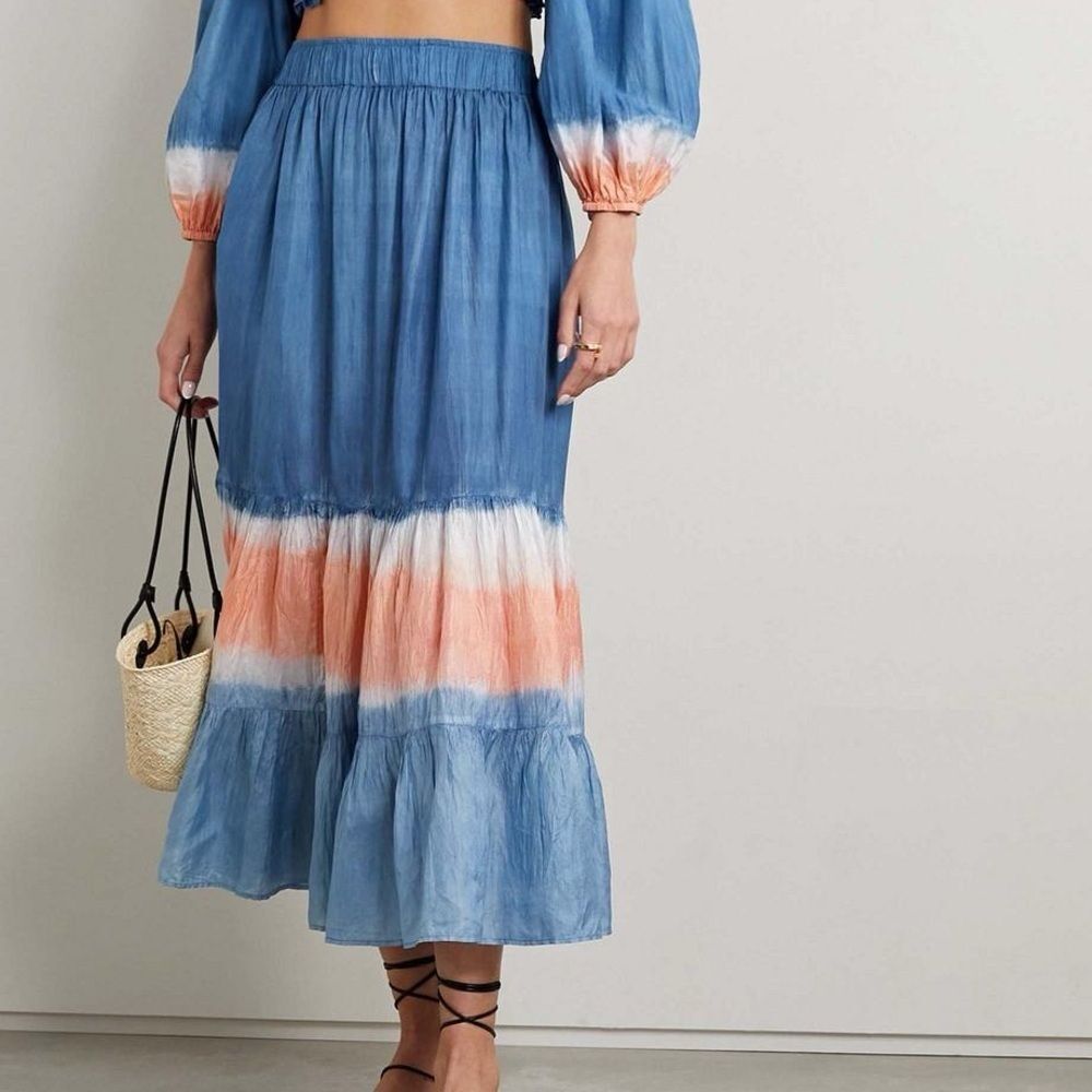Cara Cara Size Small Amanda Tiered Tie Dyed Silk Crepe Midi Skirt READ